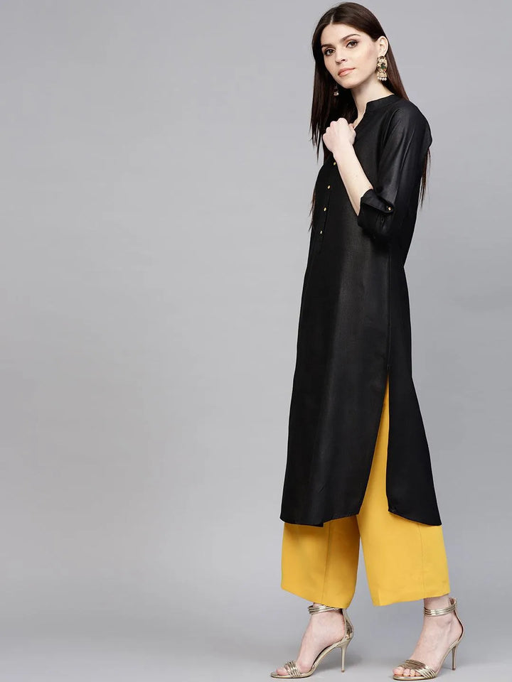 Black Solid Cotton Kurta - Libas