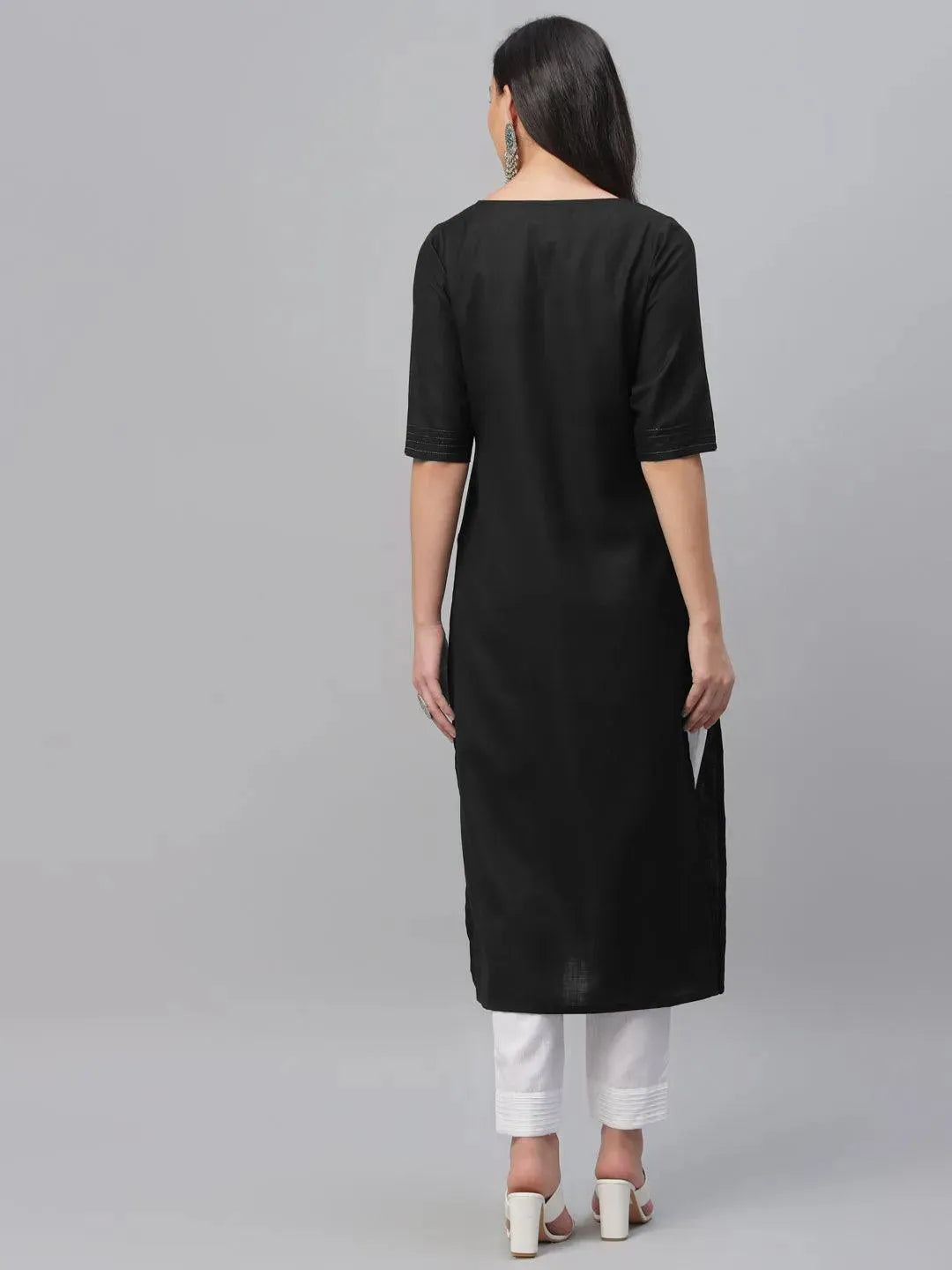 Black Solid Cotton Kurta - Libas 