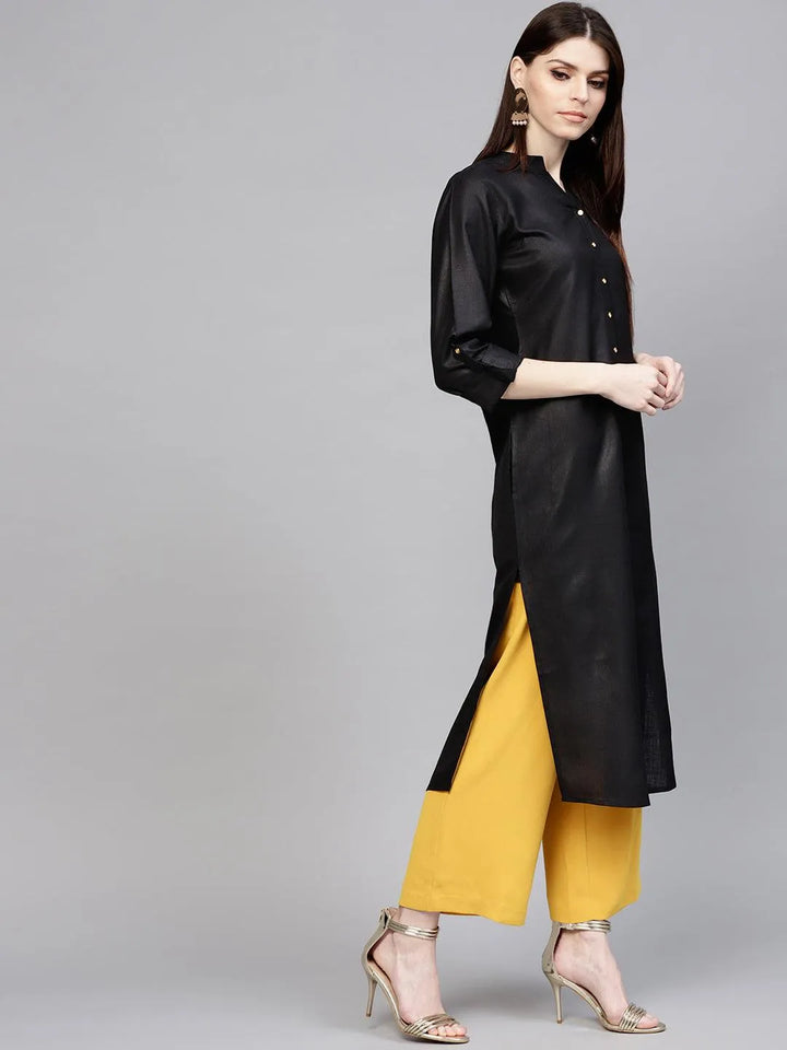 Black Solid Cotton Kurta - Libas