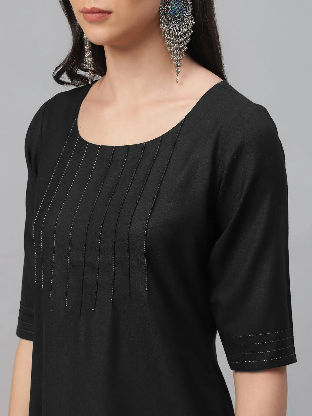 Black Solid Cotton Kurta - Libas