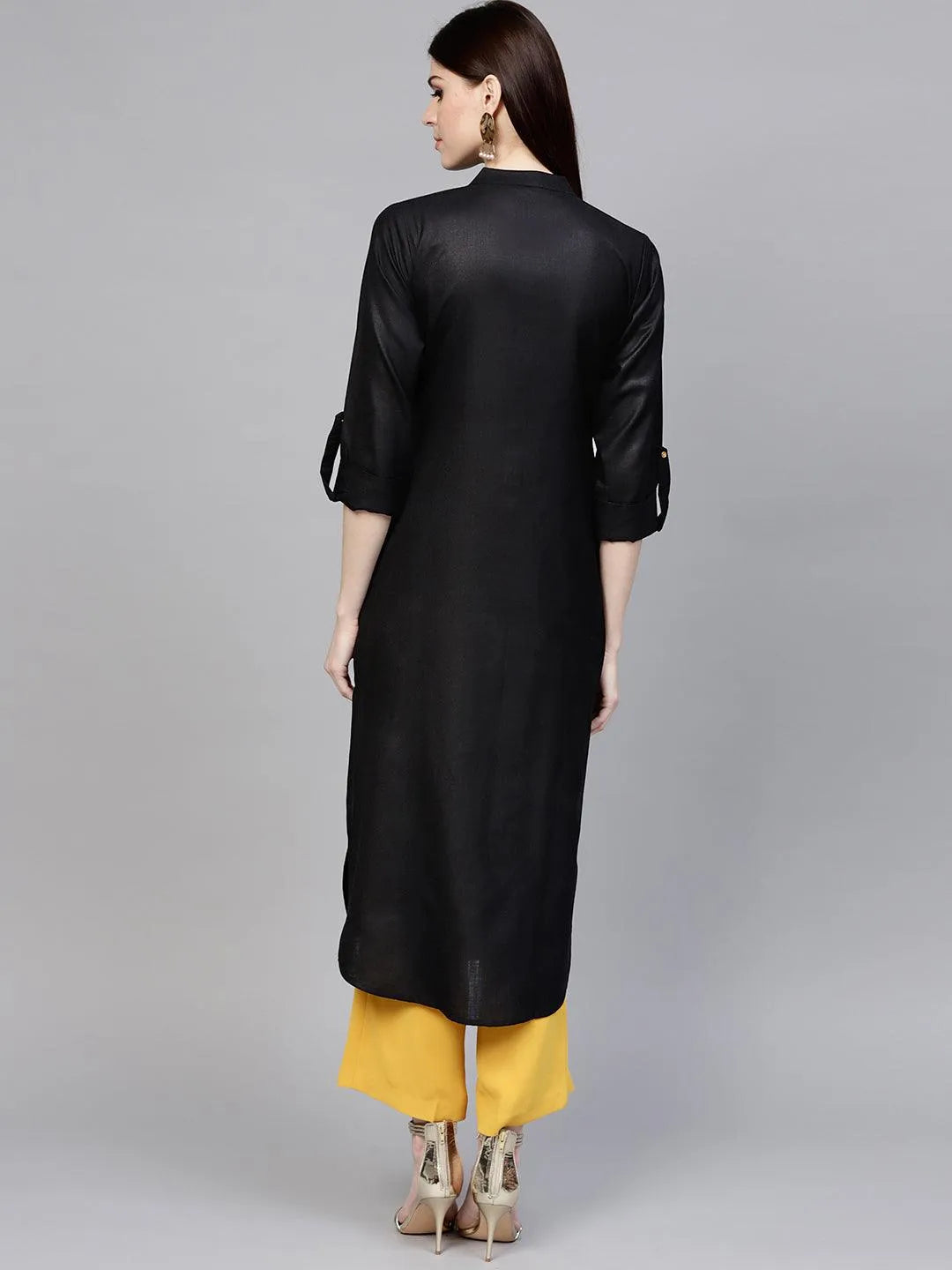 Black Solid Cotton Kurta - Libas