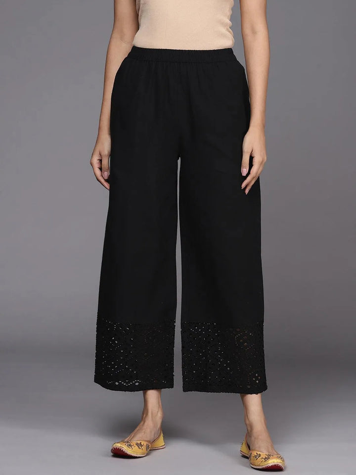 Black Solid Cotton Palazzos - Libas