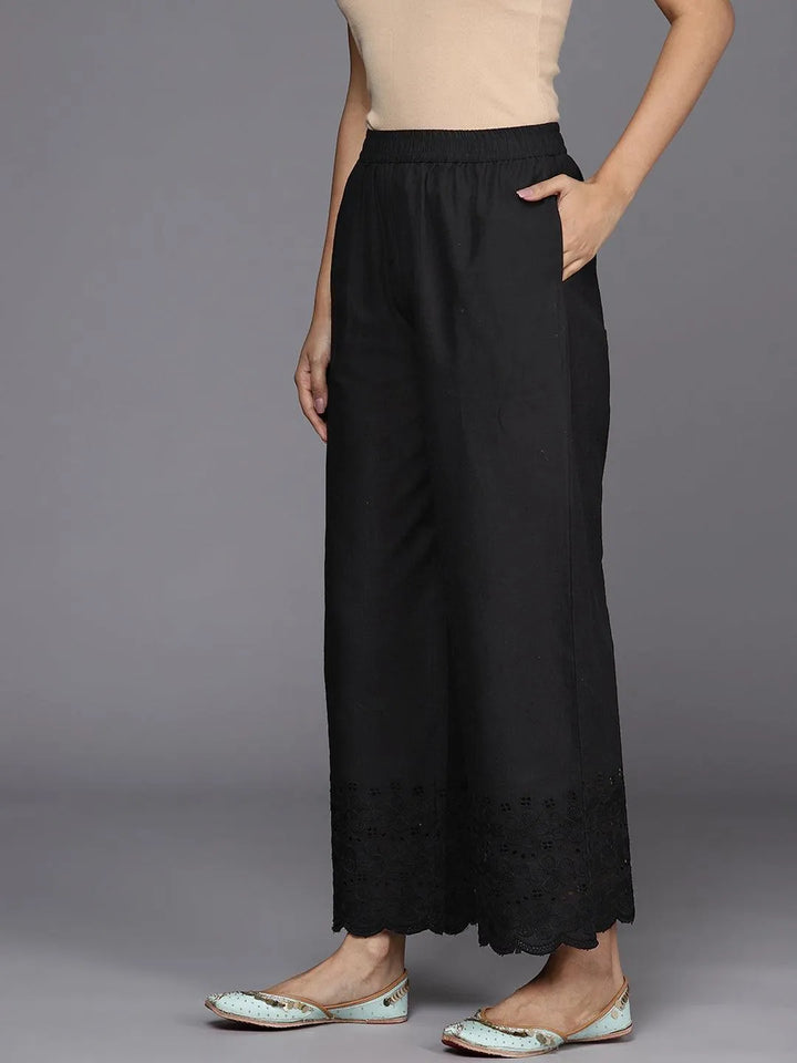 Black Solid Cotton Palazzos - Libas