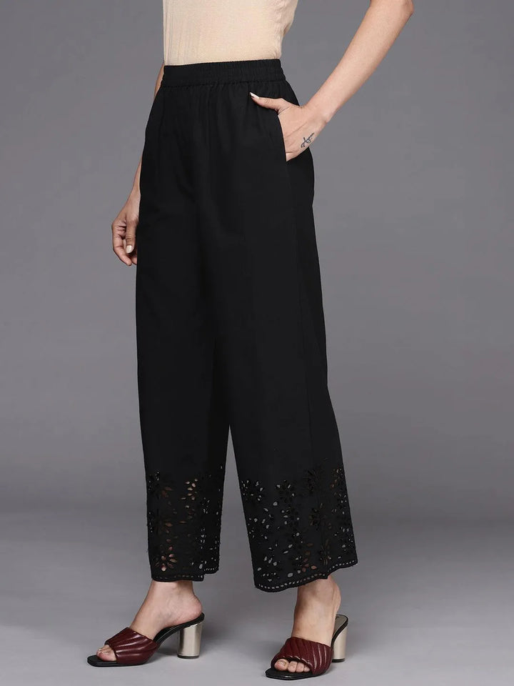 Black Solid Cotton Palazzos - Libas