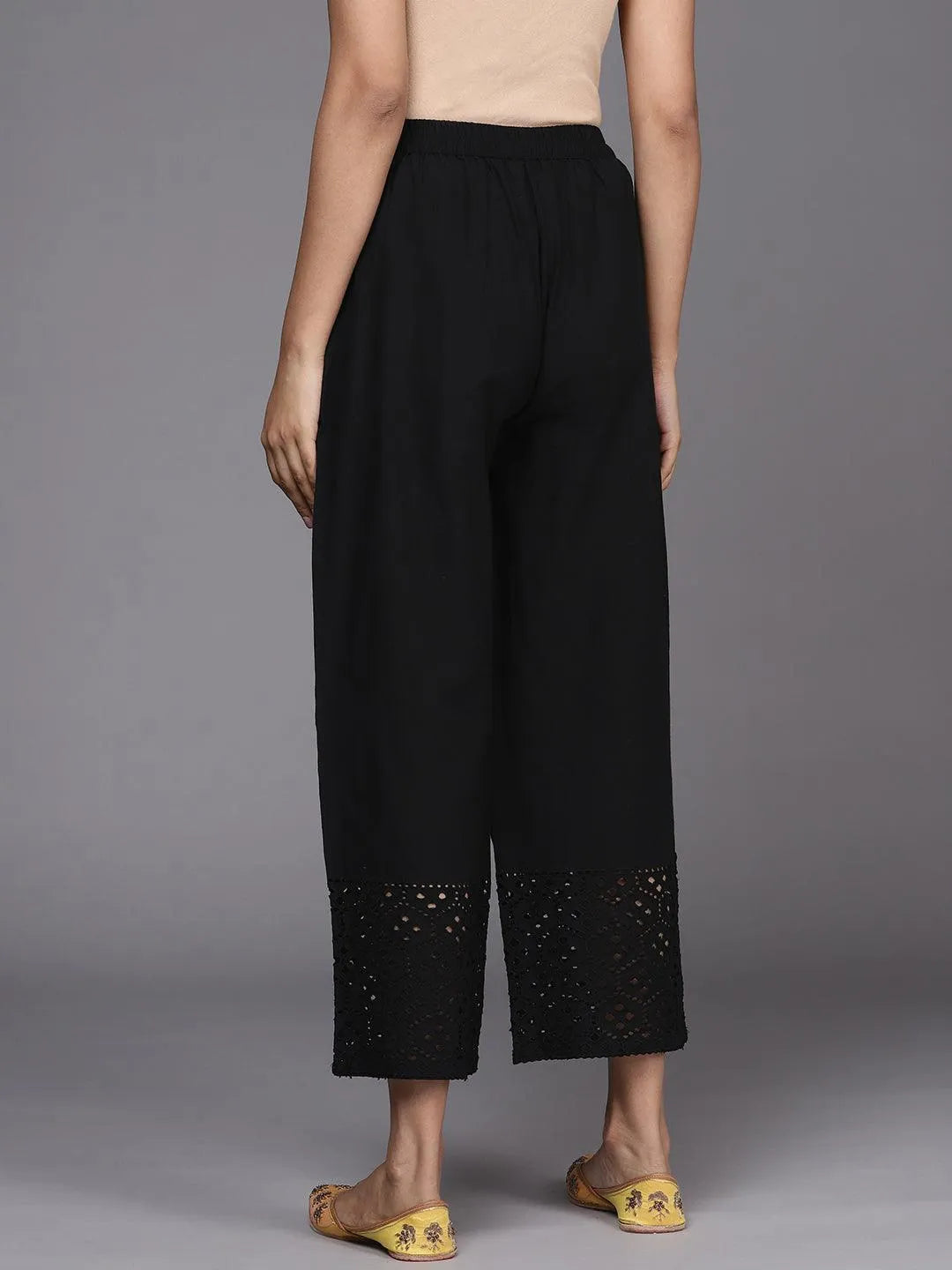 Black Solid Cotton Palazzos - Libas