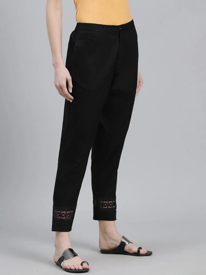 Black Solid Cotton Trousers - Libas