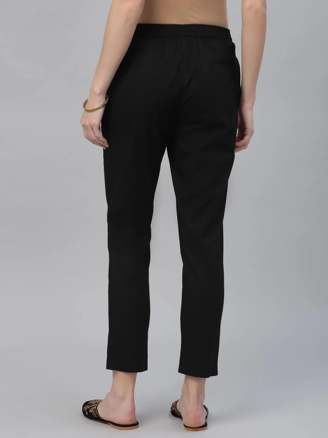 Black Solid Cotton Trousers - Libas 