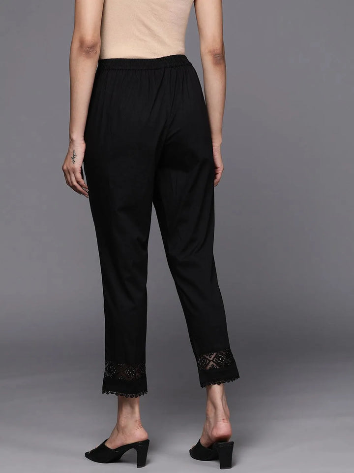 Black Solid Cotton Trousers - Libas