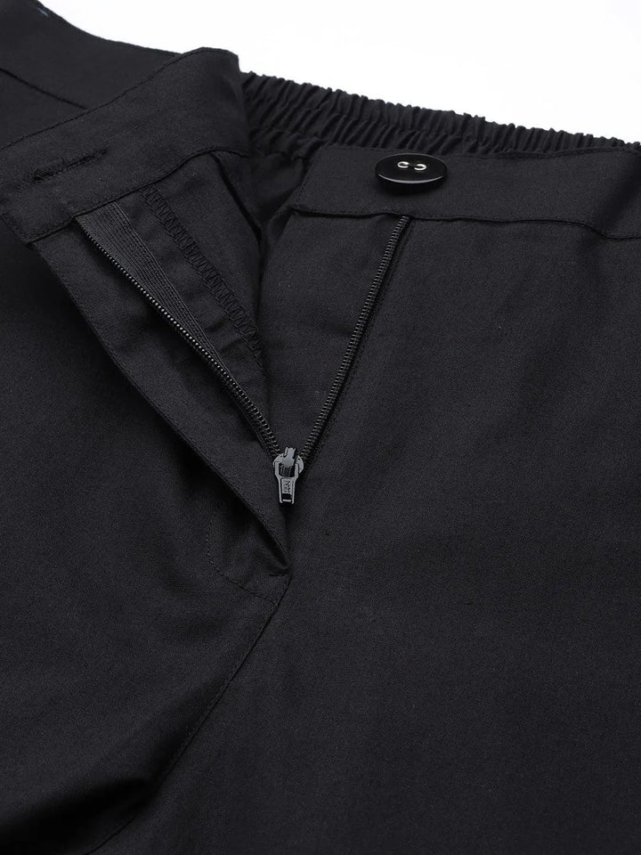 Black Solid Cotton Trousers - Libas