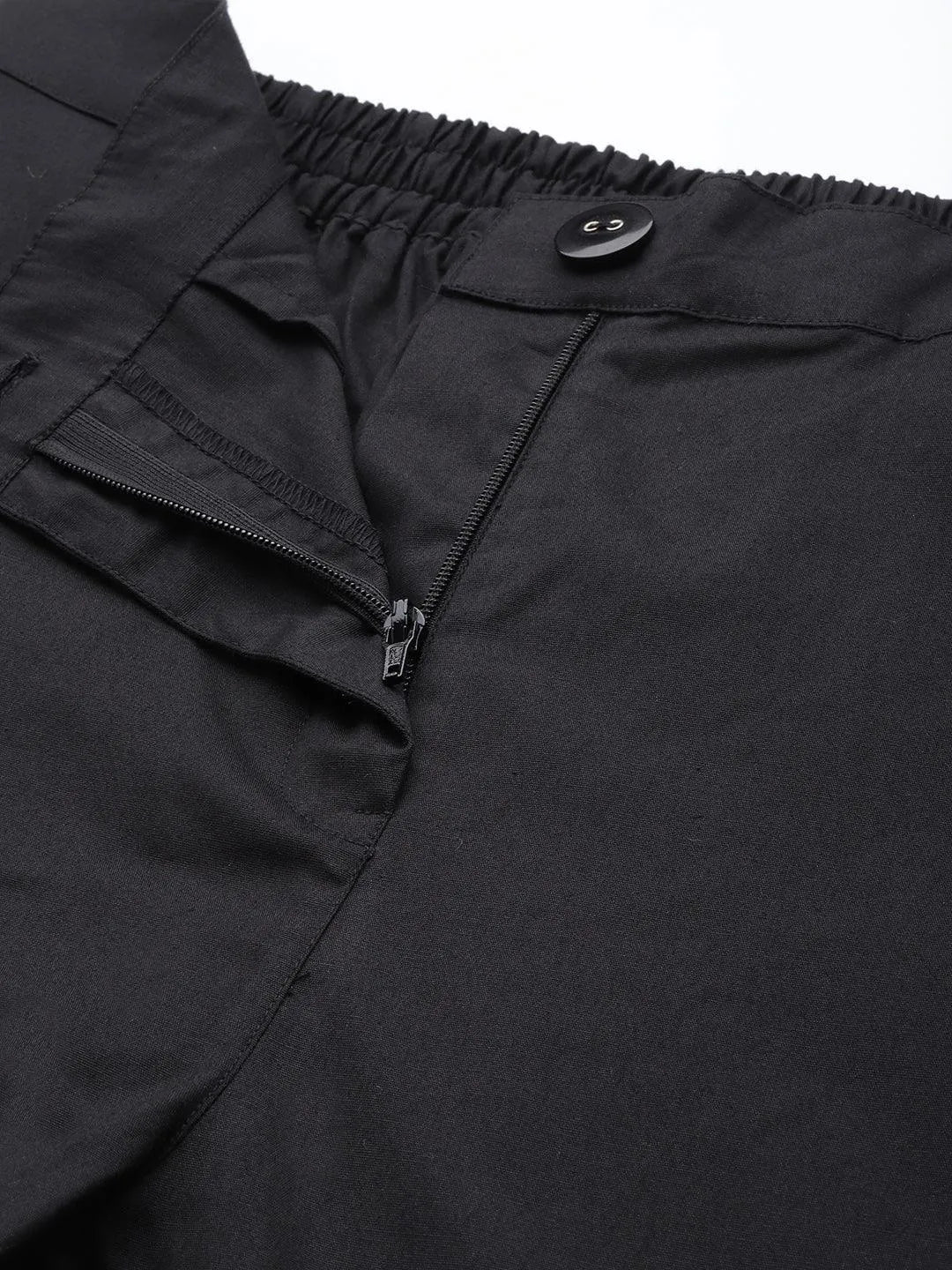 Black Solid Cotton Trousers - Libas