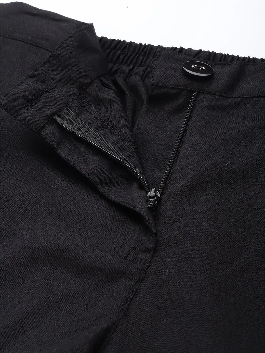 Black Solid Cotton Trousers - Libas