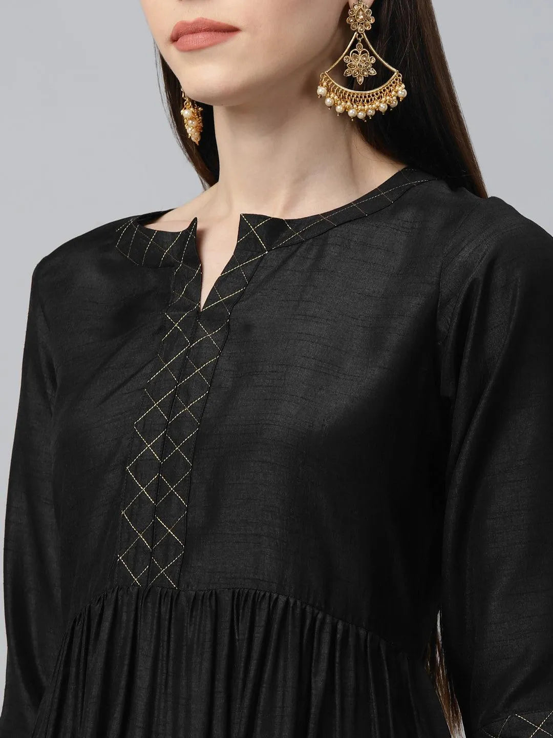 Black Solid Polyester Kurta Set - Libas