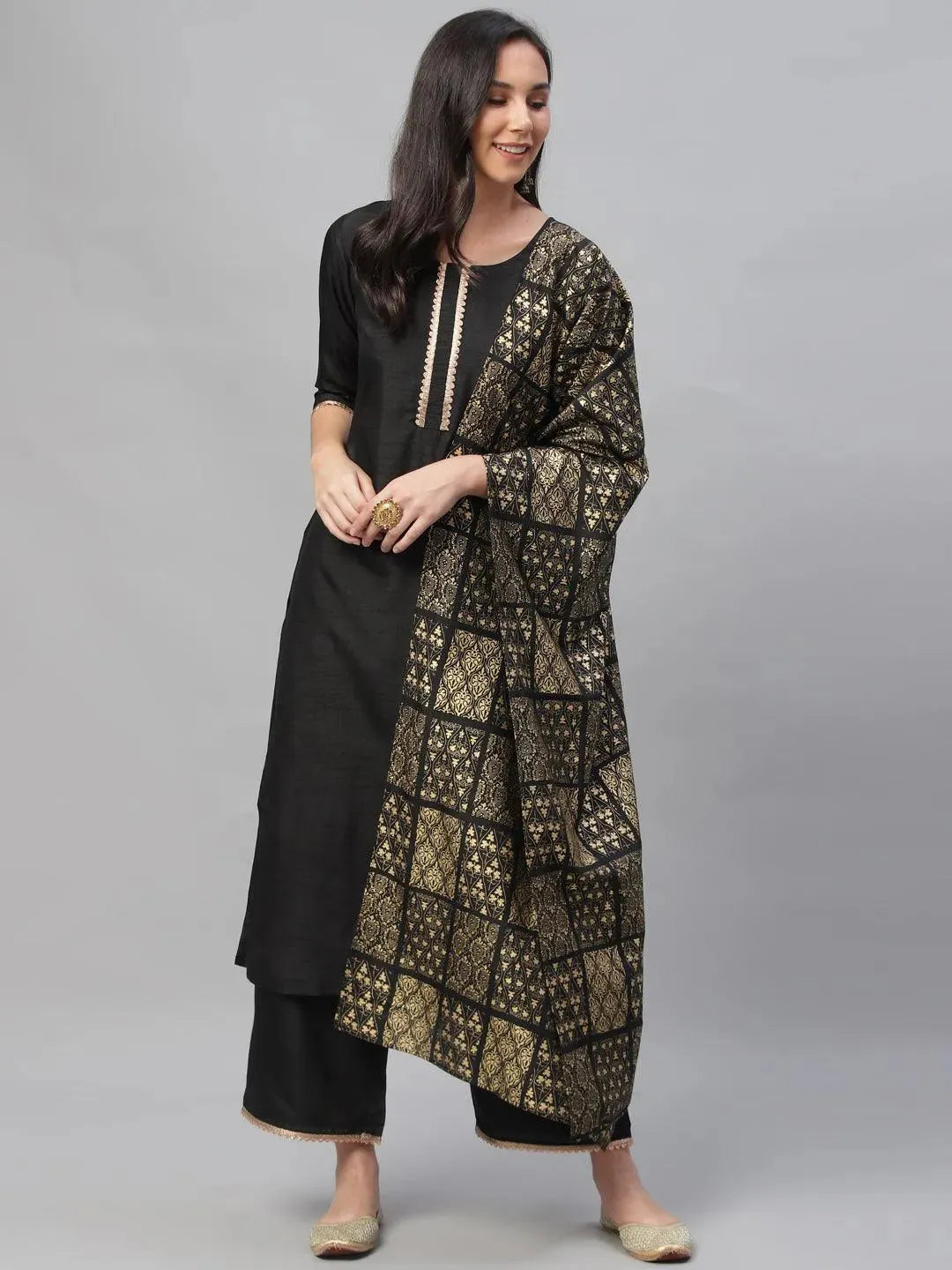 

Buy Black Solid Polyester Suit Set - 6852- | Libas Ethnic Wear Online