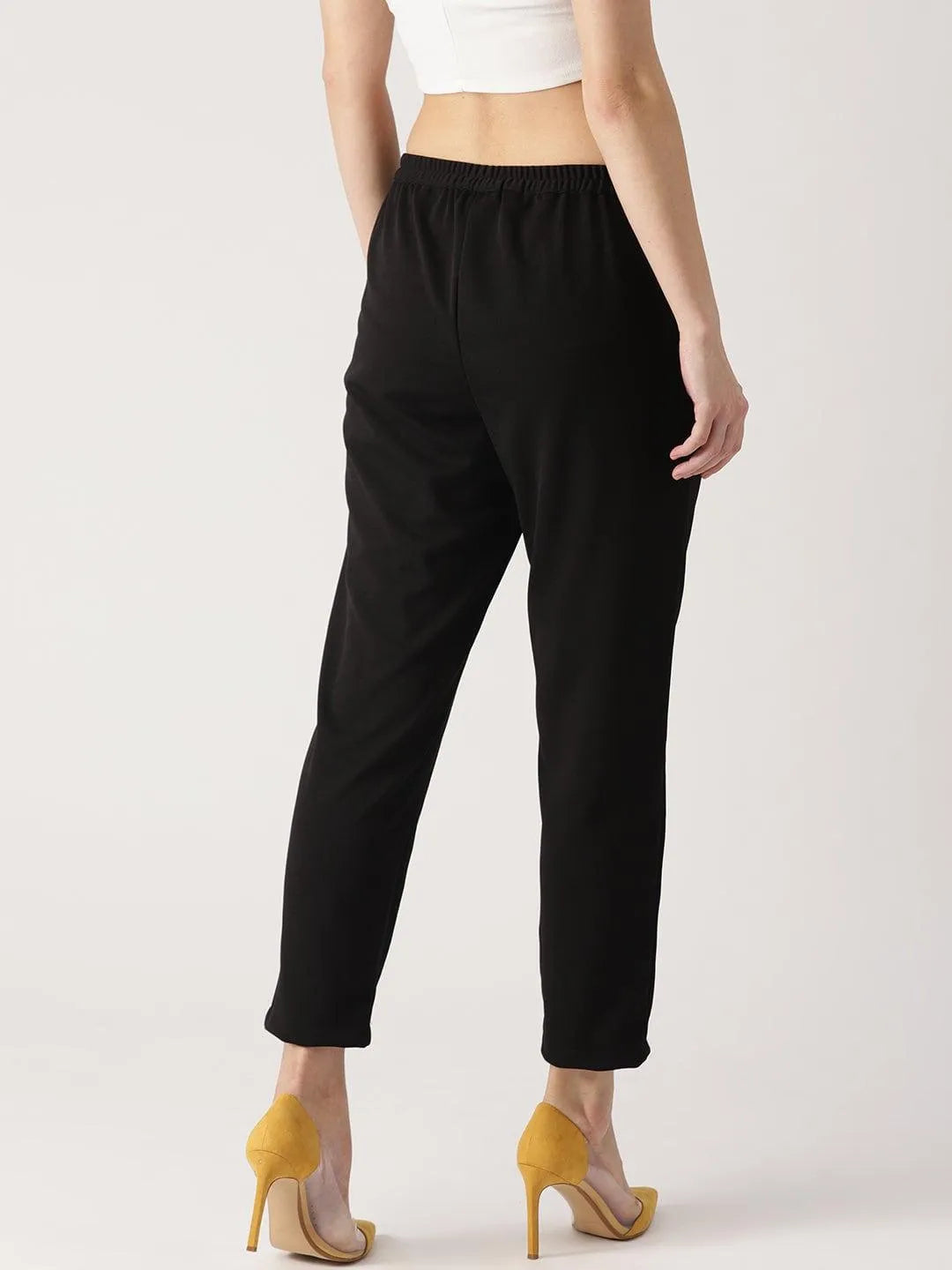 Black Solid Polyester Trousers - Libas 