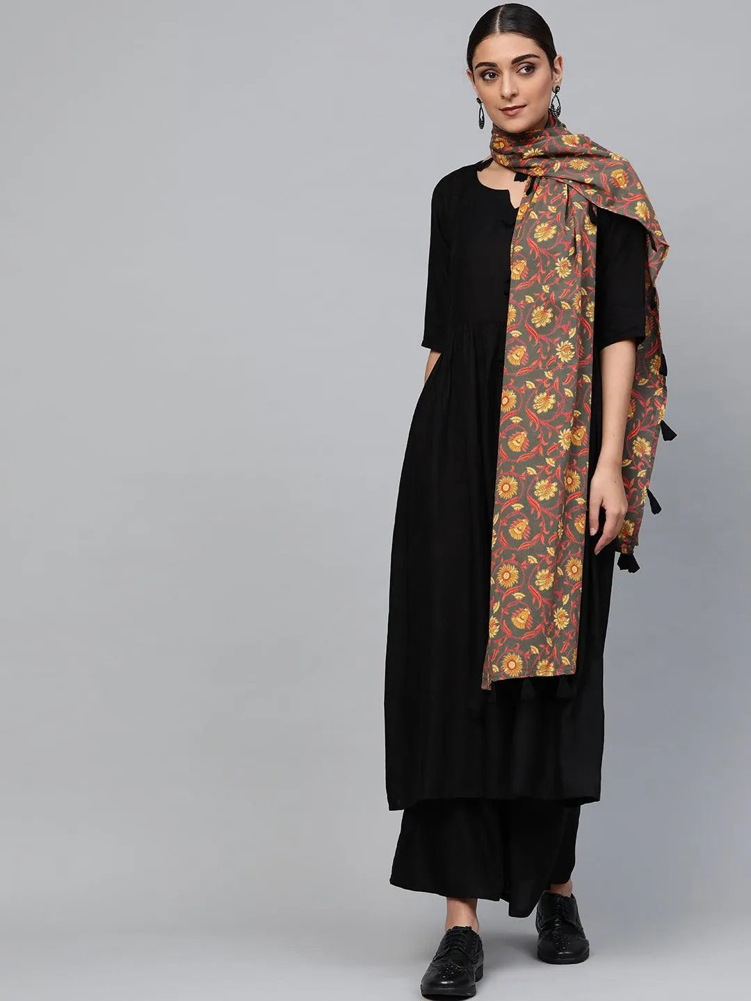 Black Solid Rayon Suit Set - Libas