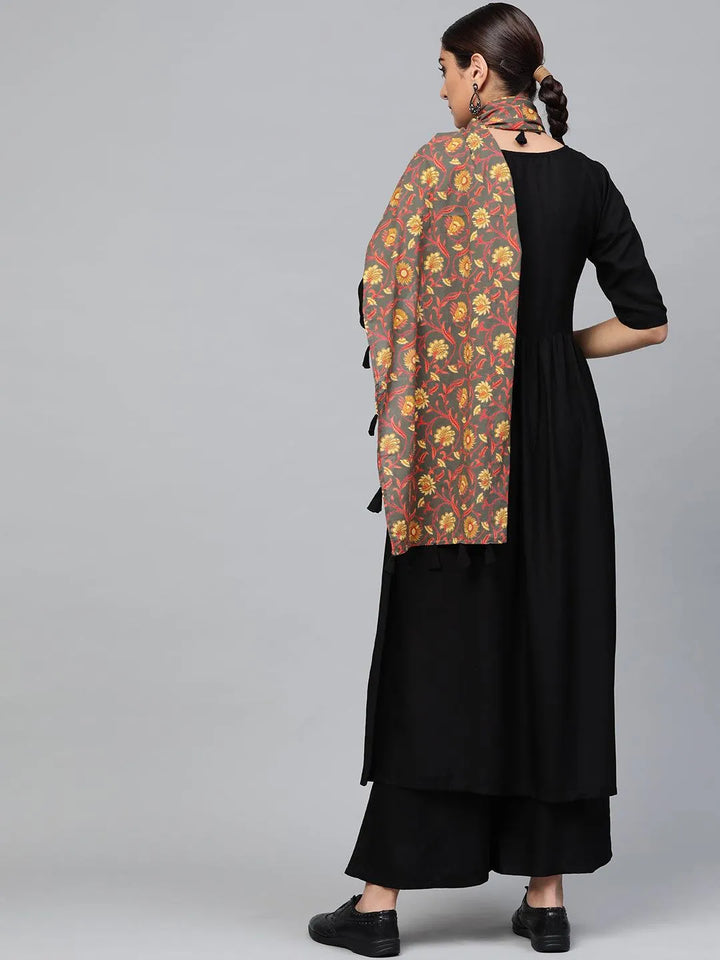 Black Solid Rayon Suit Set - Libas