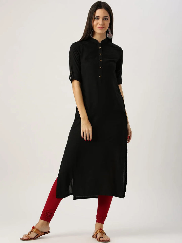 Black Solid Rayon Kurta - Libas