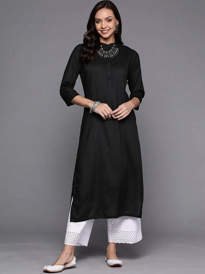 Black Solid Rayon Kurta - Libas