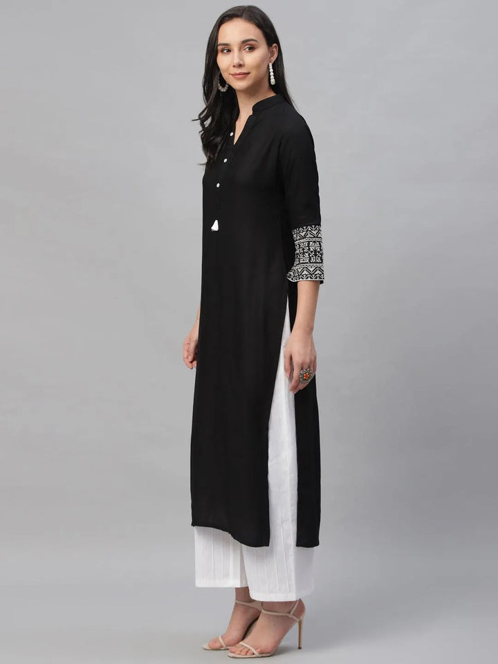 Black Solid Rayon Kurta - Libas