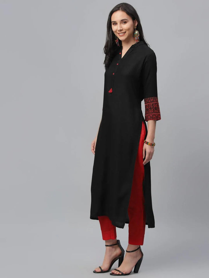 Black Solid Rayon Kurta - Libas