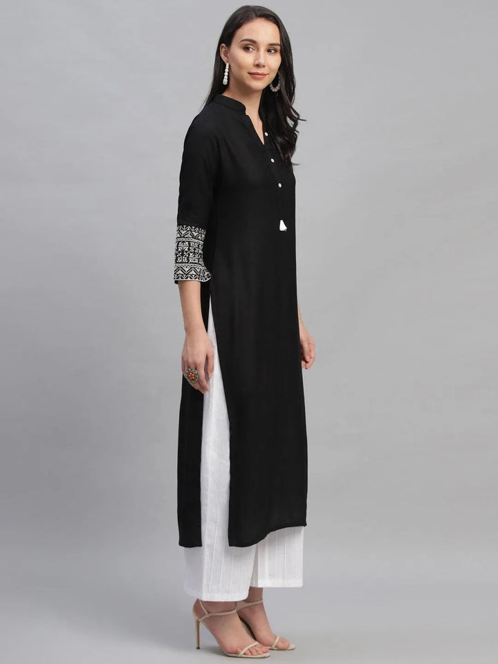 Black Solid Rayon Kurta - Libas