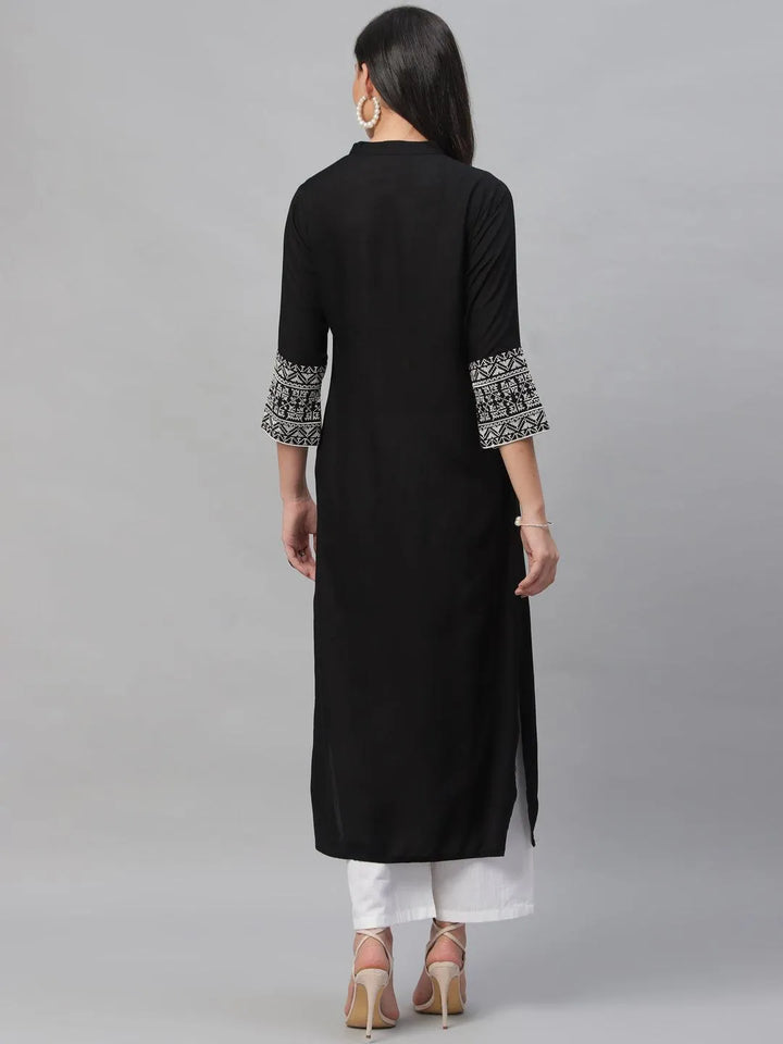 Black Solid Rayon Kurta - Libas