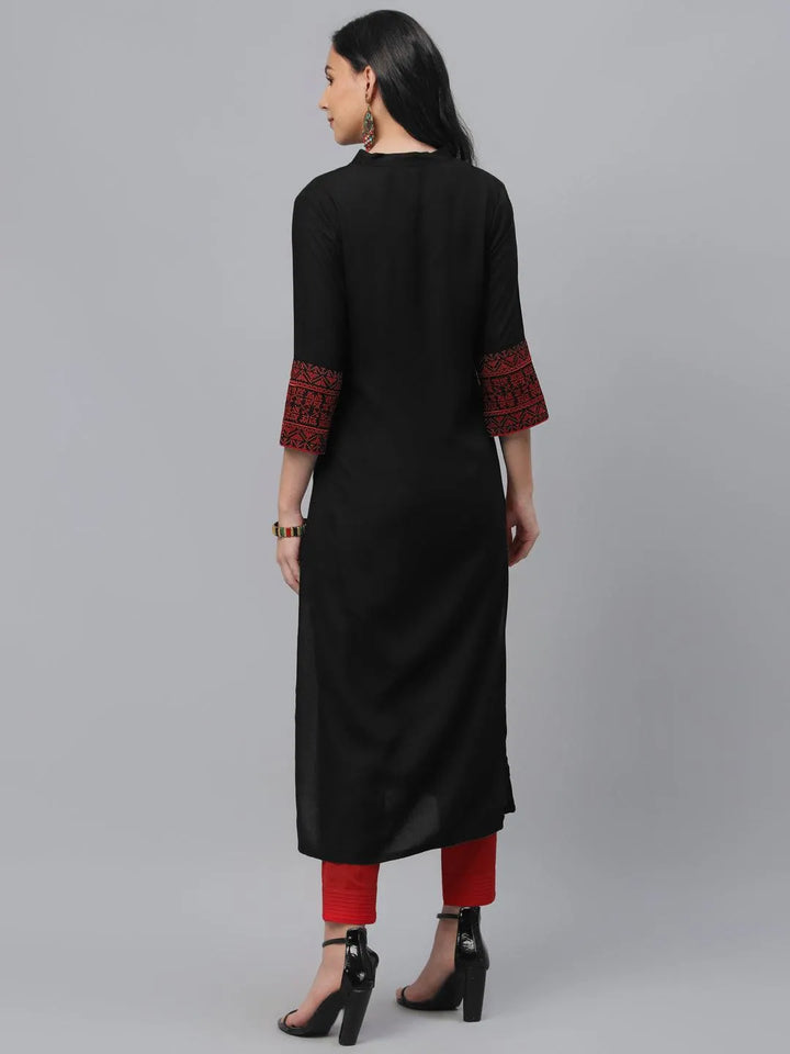 Black Solid Rayon Kurta - Libas