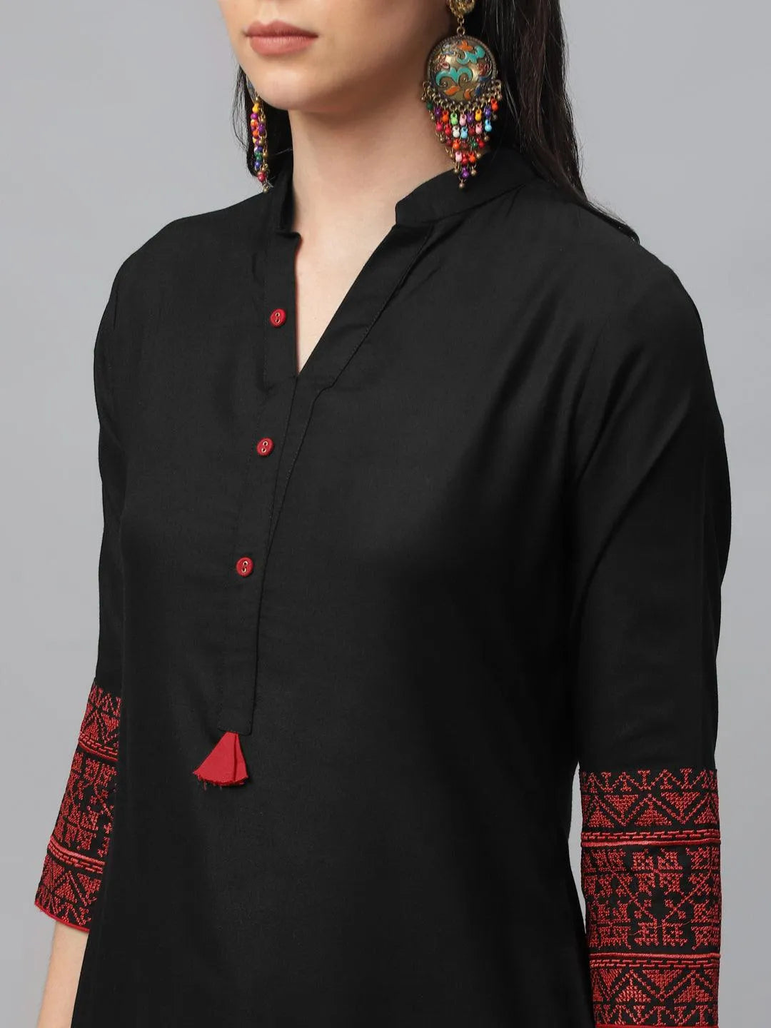 Black Solid Rayon Kurta - Libas