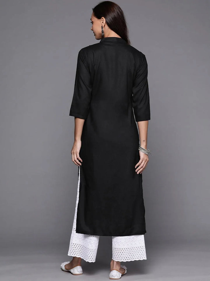 Black Solid Rayon Kurta - Libas