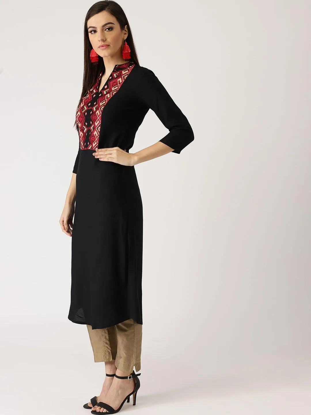 Black Solid Rayon Kurti - Libas