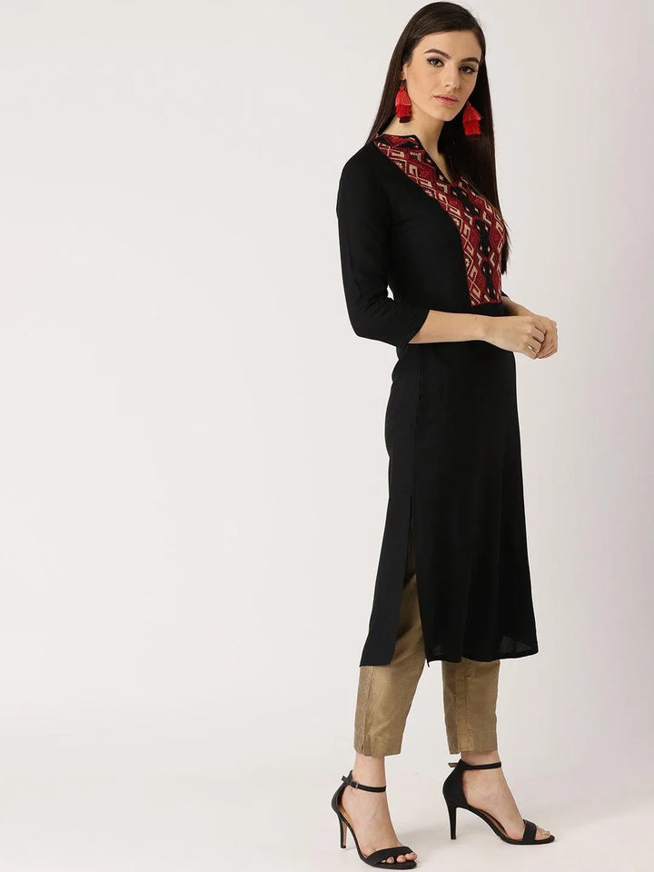 Black Solid Rayon Kurti - Libas