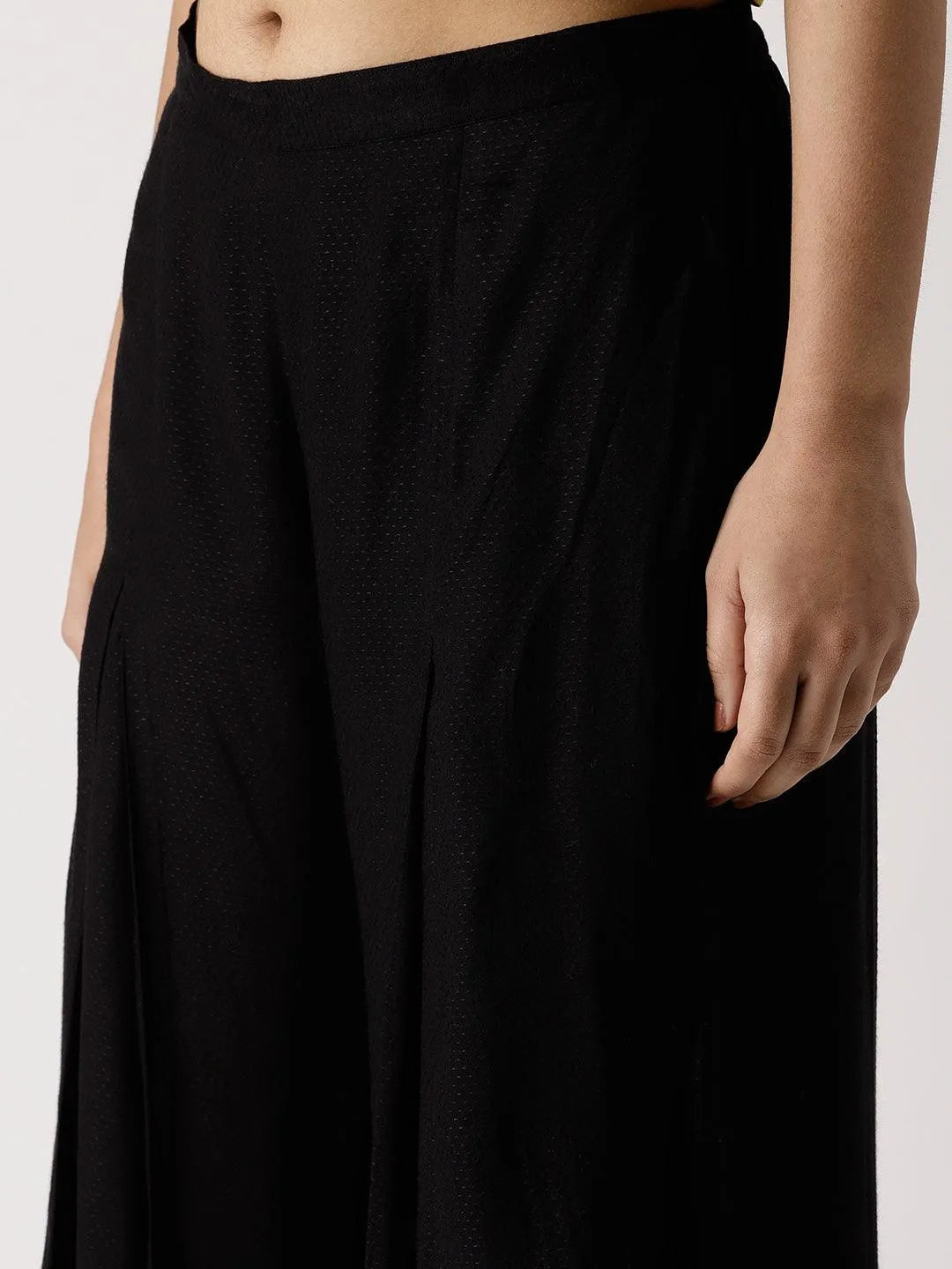 Black Solid Rayon Palazzos - Libas