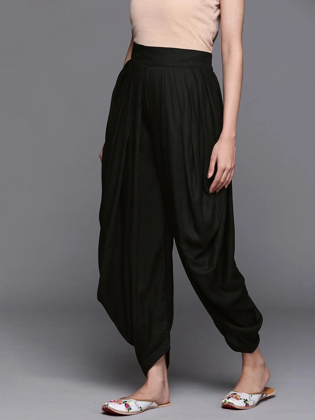 Black Solid Rayon Salwar Pants - Libas 