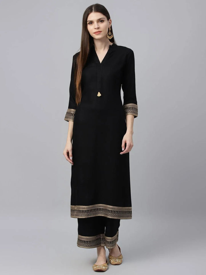 Black Solid Rayon Kurta Set - Libas