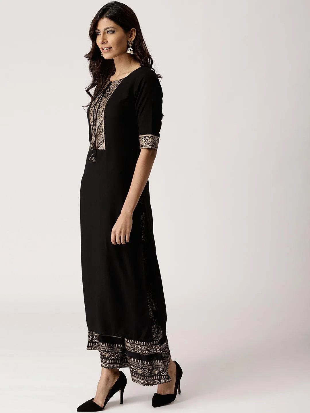 Black Solid Rayon Kurta Set - Libas