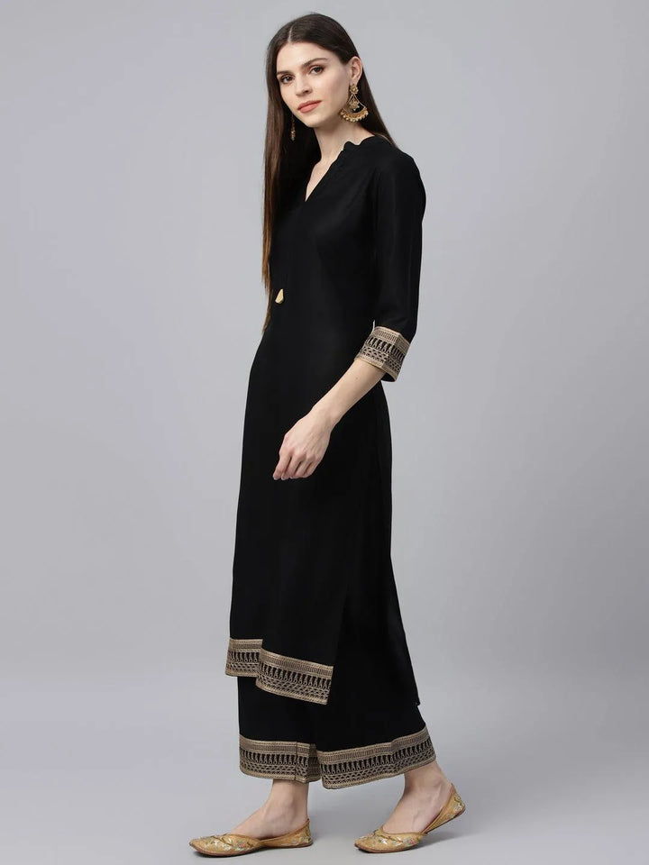 Black Solid Rayon Kurta Set - Libas