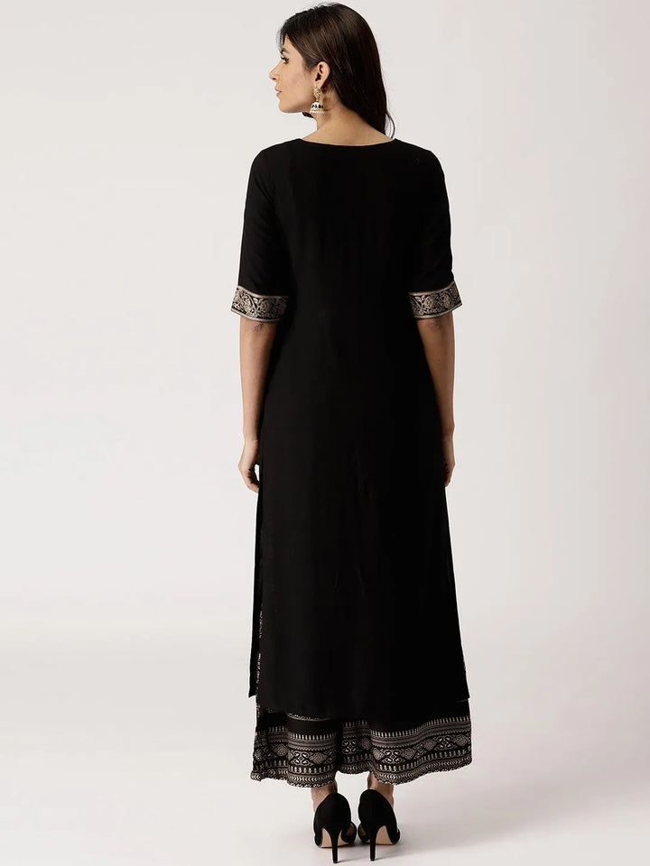 Black Solid Rayon Kurta Set - Libas