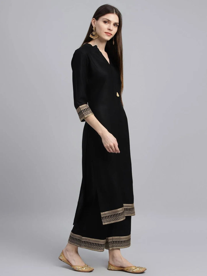 Black Solid Rayon Kurta Set - Libas