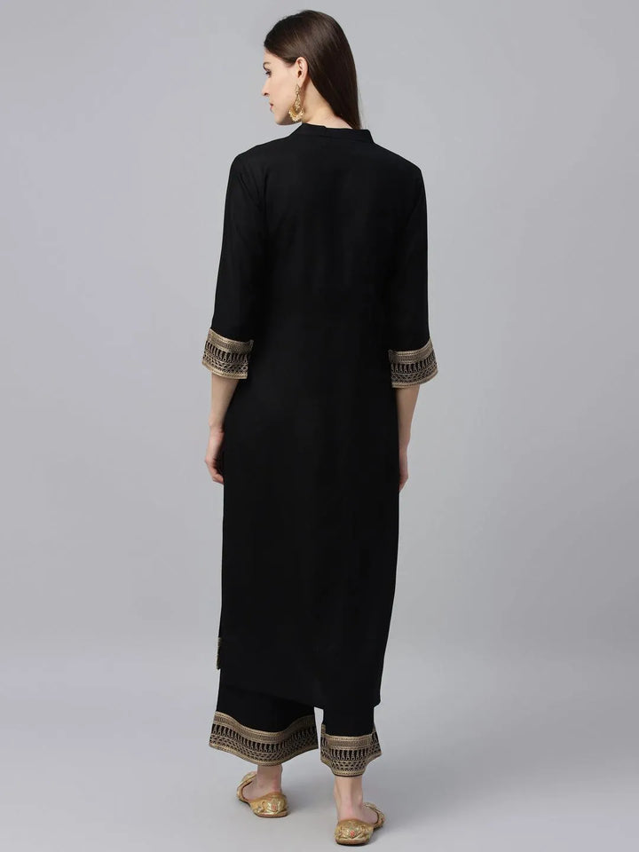 Black Solid Rayon Kurta Set - Libas