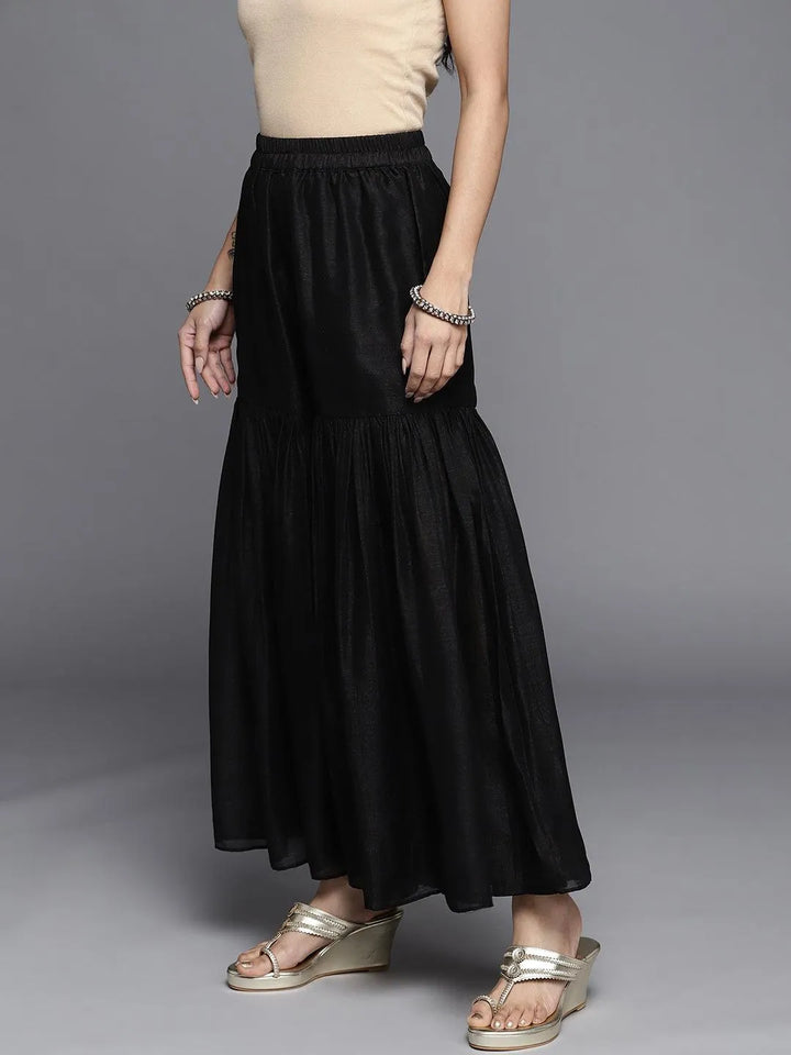 Black Solid Silk Palazzos - Libas