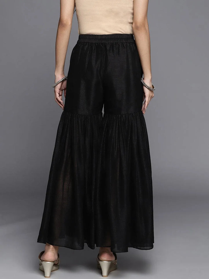 Black Solid Silk Palazzos - Libas