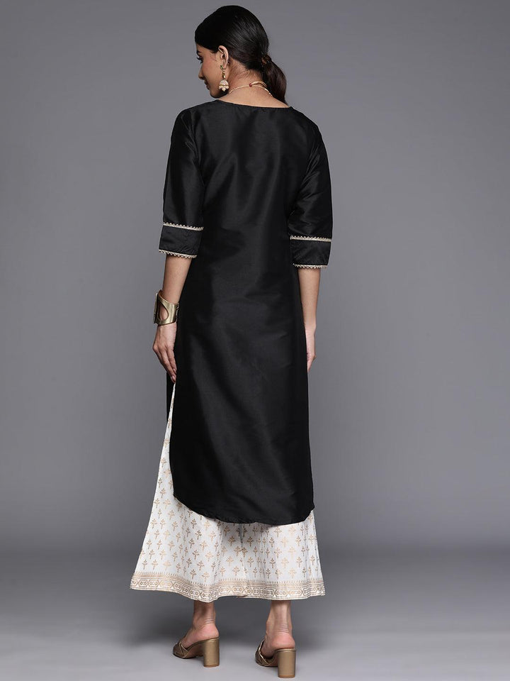 Black Solid Silk Straight Kurta - Libas