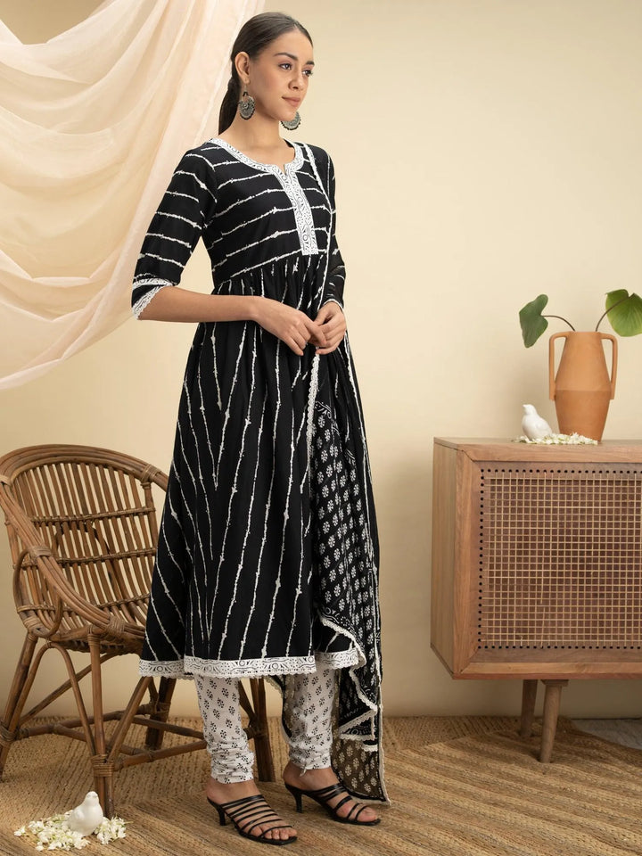 Black Striped Cotton Suit Set - Libas