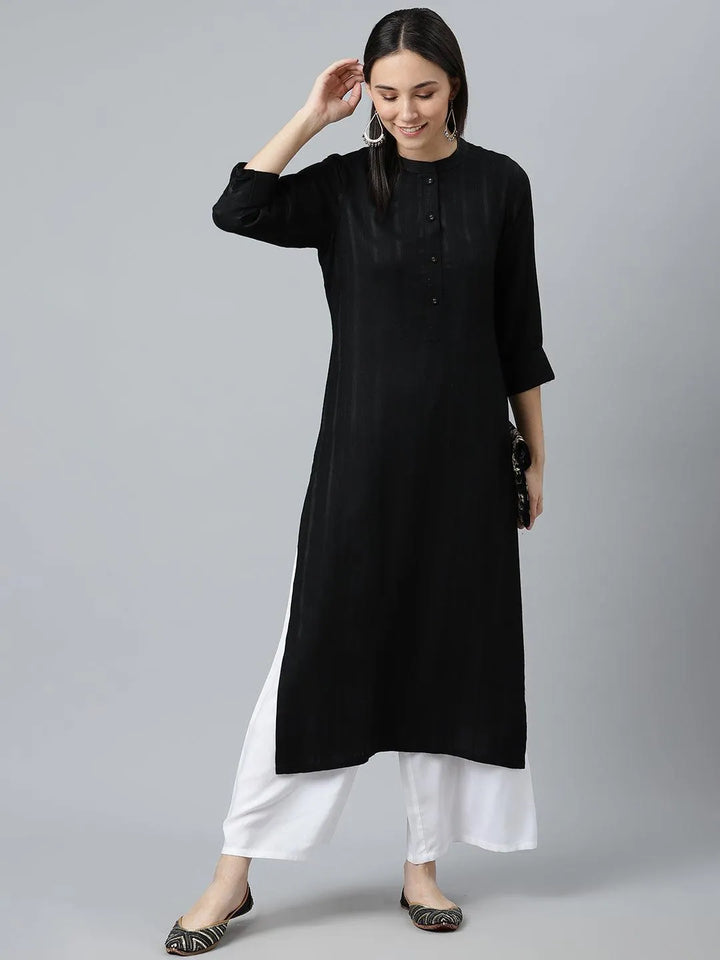 Black Striped Rayon Kurta - Libas