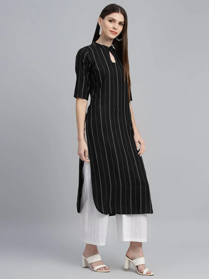 Black Striped Rayon Kurta - Libas