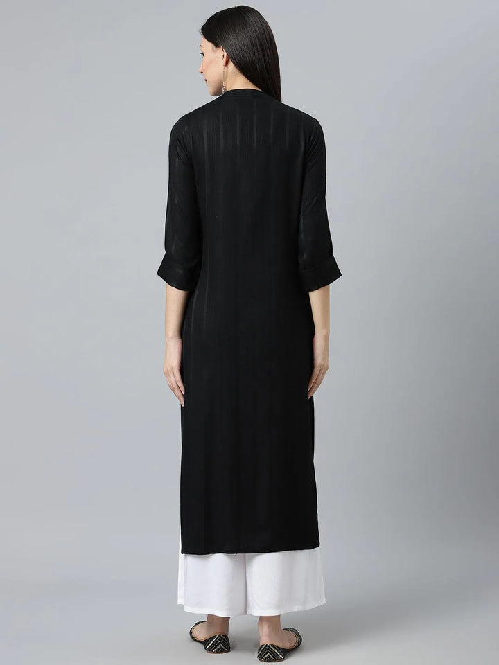 Black Striped Rayon Kurta - Libas