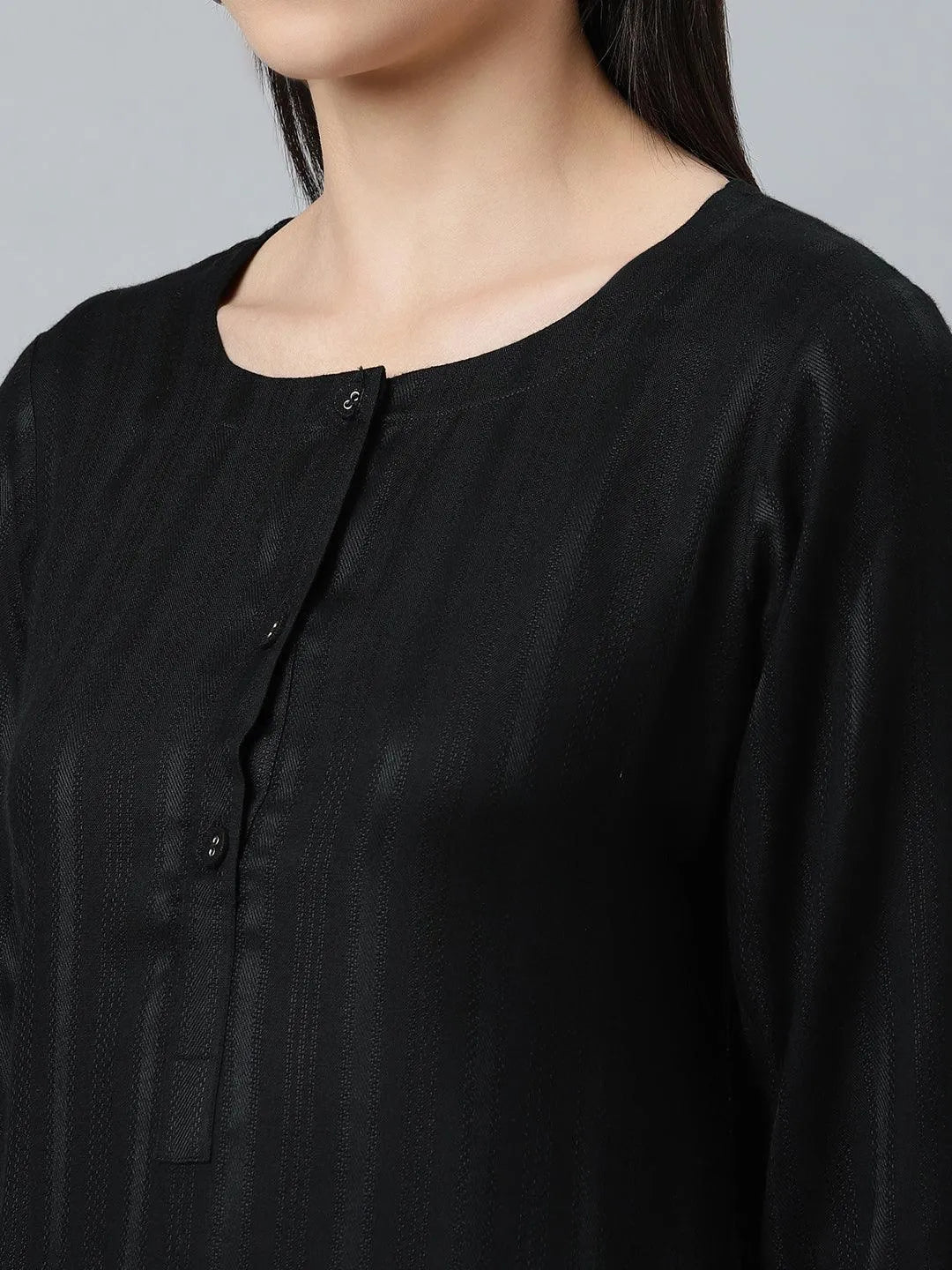 Black Striped Rayon Kurta - Libas