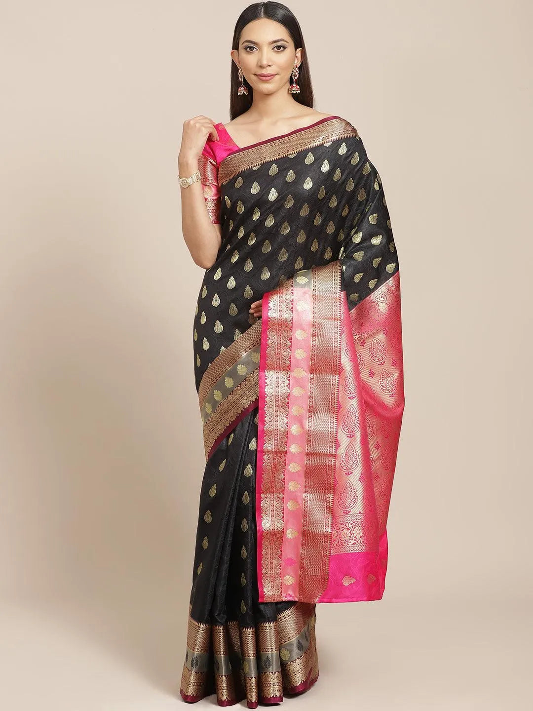 Black Woven Design Brocade Saree - Libas