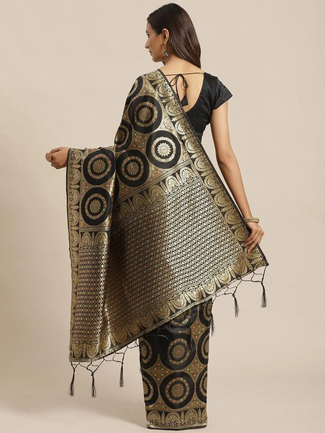 Black Woven Design Brocade Saree - Libas