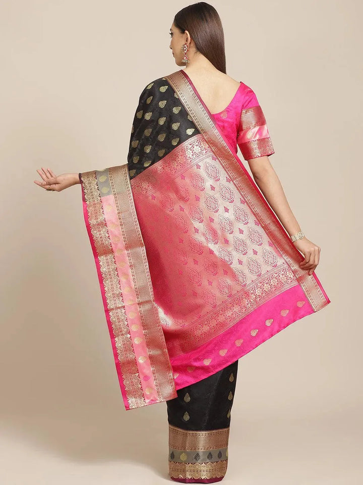 Black Woven Design Brocade Saree - Libas